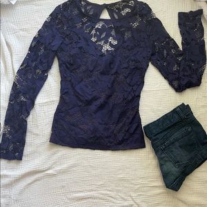 Guess lined violet lace top feminine violet purple